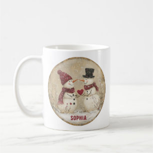 Cute Winter Snowman Heart Add Name Coffee Mug