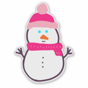 Cute Winter Snowman in Pink
