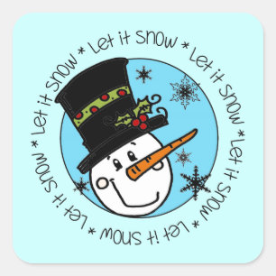 Cute Winter Snowman Let It Snow Square Sticker