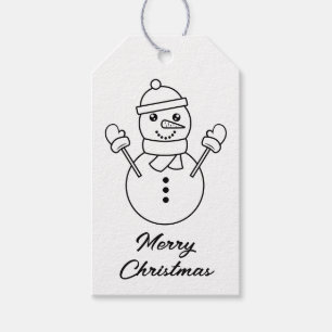 Cute Winter Snowman Line Art Illustration Gift Tags