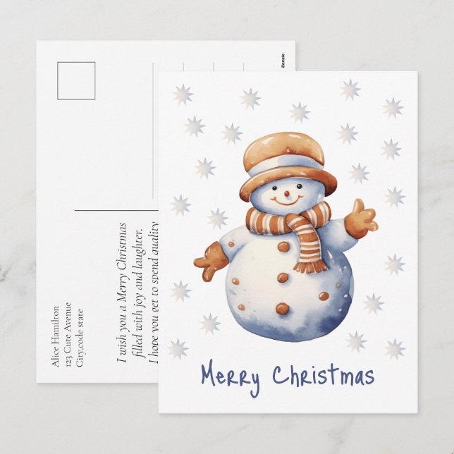 Cute Winter Snowman Merry Christmas Holiday Postcard (Front/Back)