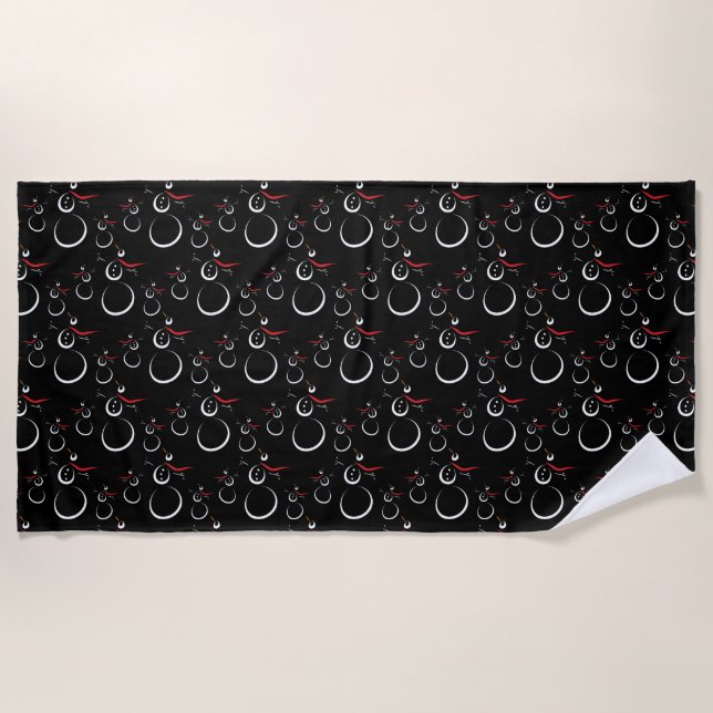 Cute Winter Snowman Pattern Black Beach Towel (Front)