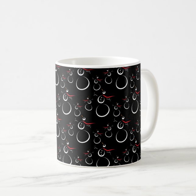 Cute Winter Snowman Pattern Black Coffee Mug (Front Right)