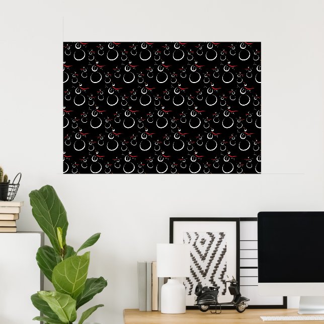 Cute Winter Snowman Pattern Black Poster (Home Office)
