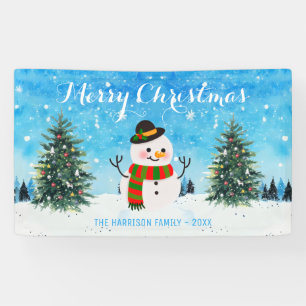 Cute Winter Snowman Snowy Christmas Trees Banner