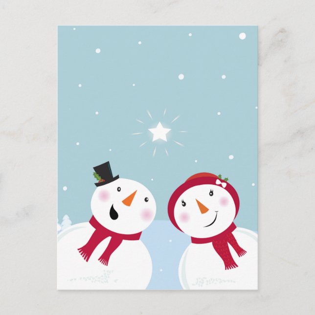 Cute winter Snowmen with Snowgirl Postcard (Front)
