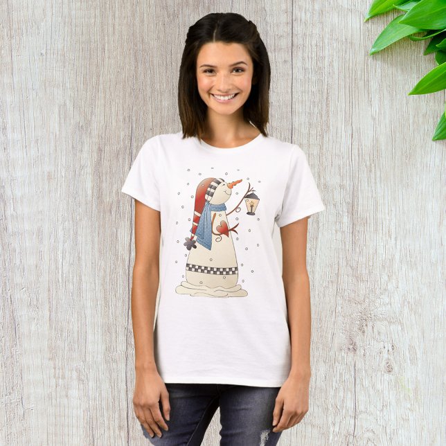 Cute Winter Snowwoman with Lantern  T-Shirt (Creator Uploaded)
