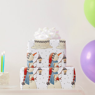 Cute Winter Snowwoman with Lantern  Wrapping Paper
