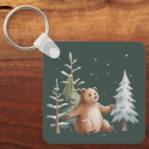 Cute Winter Snowy Bear Whimsical Woodland Winter  Key Ring