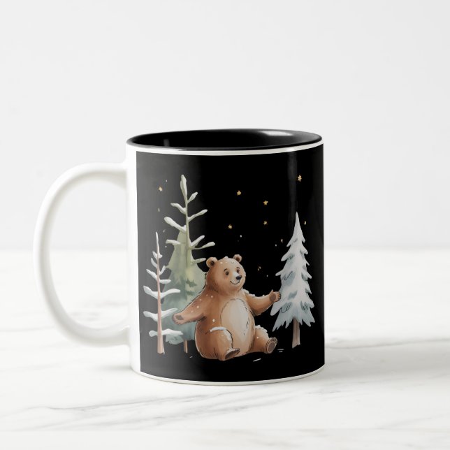 Cute Winter Snowy Bear Whimsical Woodland Winter  Two-Tone Coffee Mug (Left)
