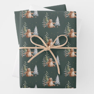 Cute Winter Snowy Bear Whimsical Woodland Winter Wrapping Paper Sheet