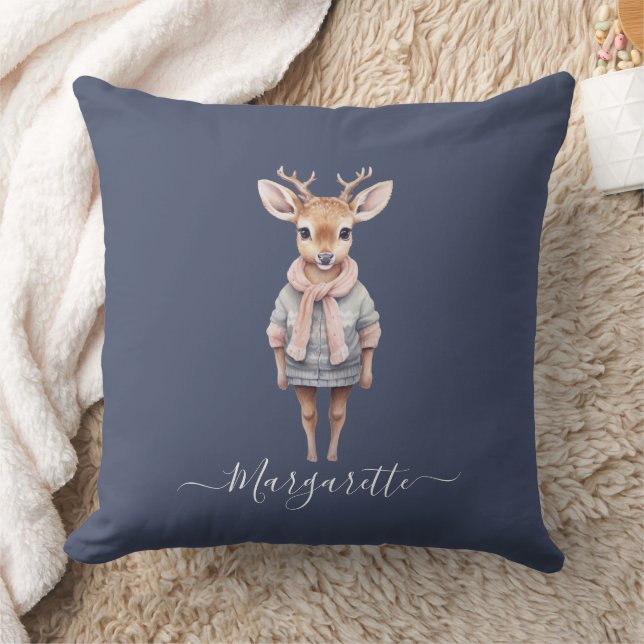 Cute winter theme pastel colour deer custom name cushion (Blanket)