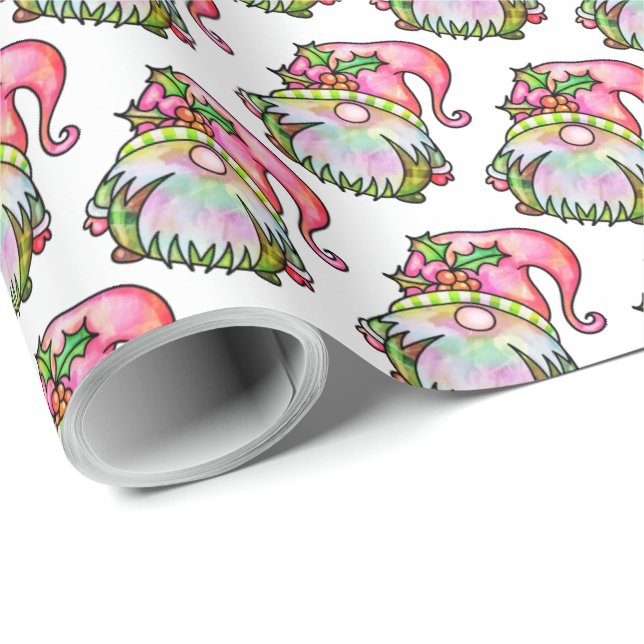 Cute Winter Watercolor Christmas Garden Gnome Wrapping Paper (Roll Corner)