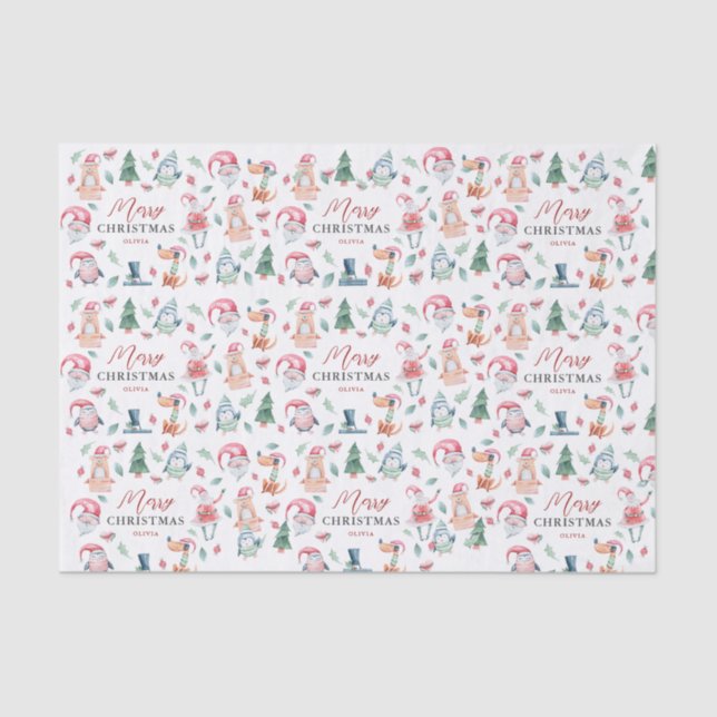 Cute Winter Watercolor Merry Christmas  Tissue Paper (Front)