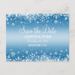 Cute winter wedding save the date postcard
