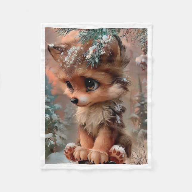 Cute Winter Wolf Pup Snow Blanket (Front)