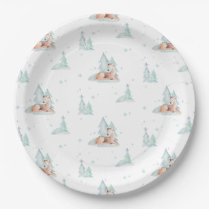 Cute winter wonderland woodland animals paper plate