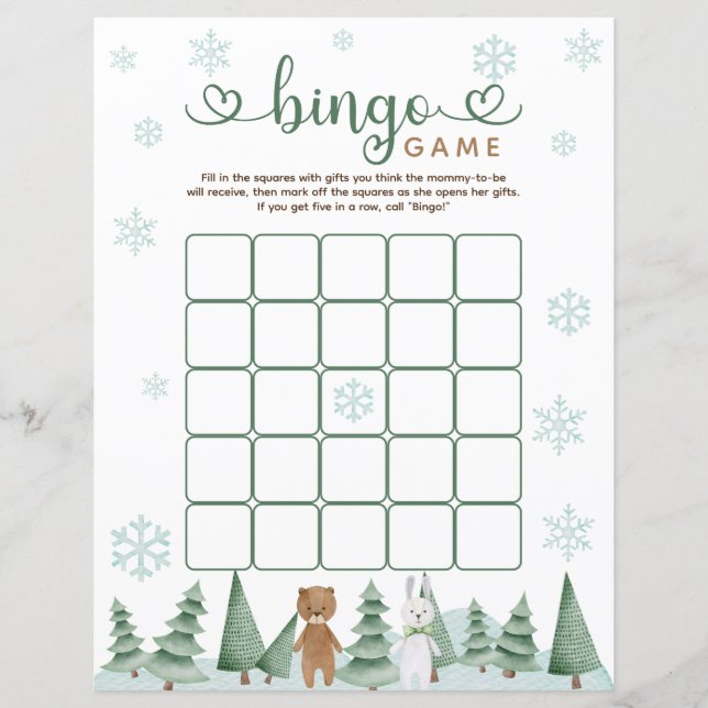Cute Winter Woodland Animal Theme Bingo Game (Front)
