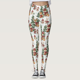 Cute Winter Woodland Animals Christmas Pattern Leggings