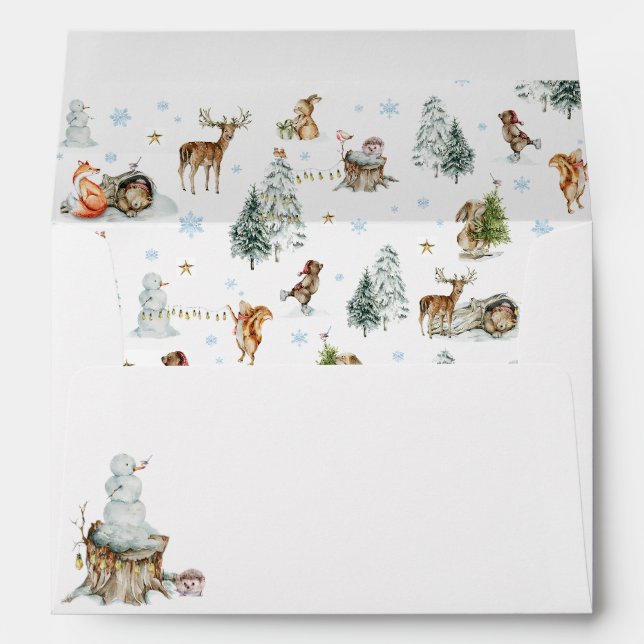 Cute Winter Woodland Animals Snowflake Baby Shower Envelope (Back (Bottom))