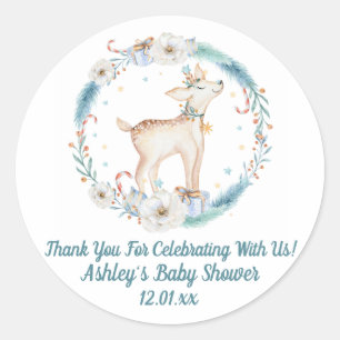 Cute Winter Woodland Baby Shower Classic Round Sticker