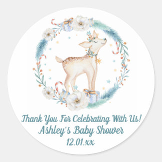 Cute Winter Woodland Baby Shower Classic Round Sticker
