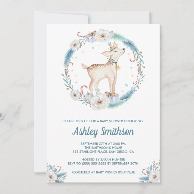 Cute Winter Woodland Baby Shower Invitation (Front)