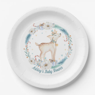 Cute Winter Woodland Baby Shower Paper Plate