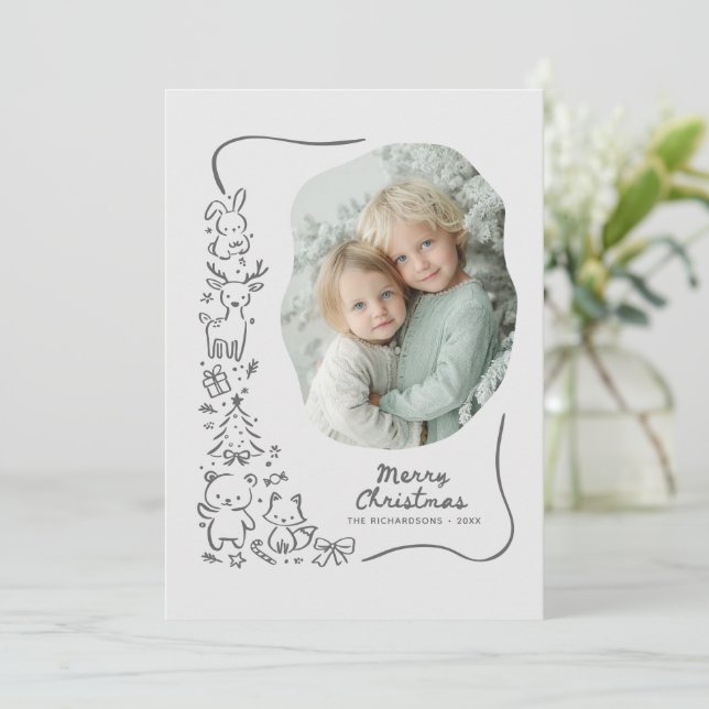 Cute Winter Woodland Christmas Greeting Photo Card (Standing Front)