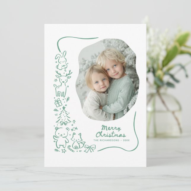 Cute Winter Woodland Christmas Greeting Photo Holiday Card (Standing Front)