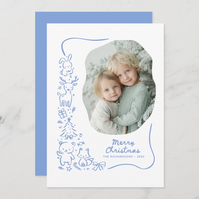 Cute Winter Woodland Christmas Greeting Photo Holiday Card (Front/Back)