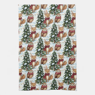 Cute Winter Woodland Friends – Holiday Animal (11) Tea Towel