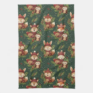 Cute Winter Woodland Friends – Holiday Animal (6) Tea Towel