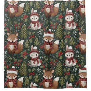 Cute Winter Woodland Friends – Holiday Animal (8) Shower Curtain