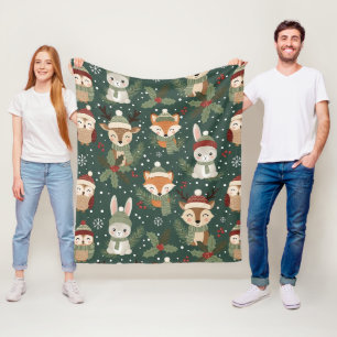 Cute Winter Woodland Friends – Holiday Animal Fleece Blanket