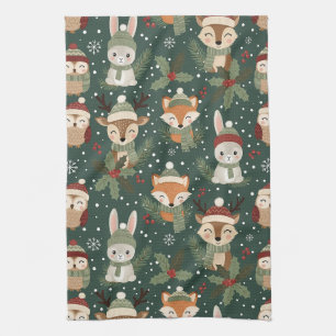 Cute Winter Woodland Friends – Holiday Animal Tea Towel