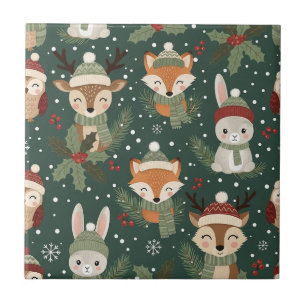 Cute Winter Woodland Friends – Holiday Animal Tile