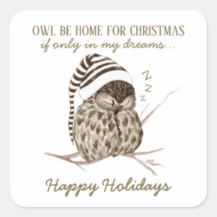 Cute Winter Woodland Owl Christmas Envelope Seals