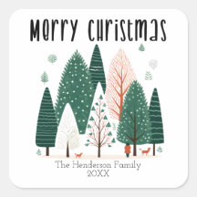Cute Winter Woodland Pine Tree Family Christmas