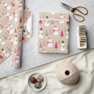 CUTE WINTER WOODLAND SNOWMAN CHRISTMAS WRAPPING PAPER