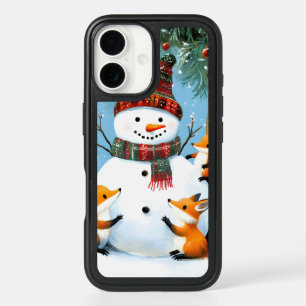 Cute Winter Woodland Snowman Foxes