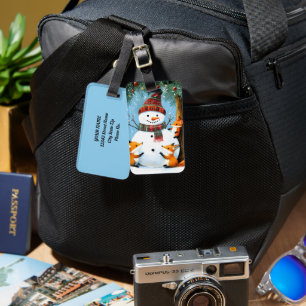 Cute Winter Woodland Snowman Foxes Luggage Tag