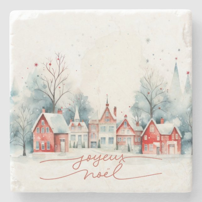 Cute Winter Woodland  Watercolor  Christmas  Stone Coaster (Front)