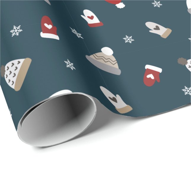 Cute Winter Wool Hat & Gloves Pattern Wrapping Paper (Roll Corner)