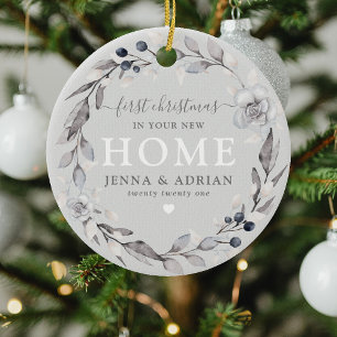 Cute Winter Wreath 1st Christmas New Home Photo Ceramic Tree Decoration