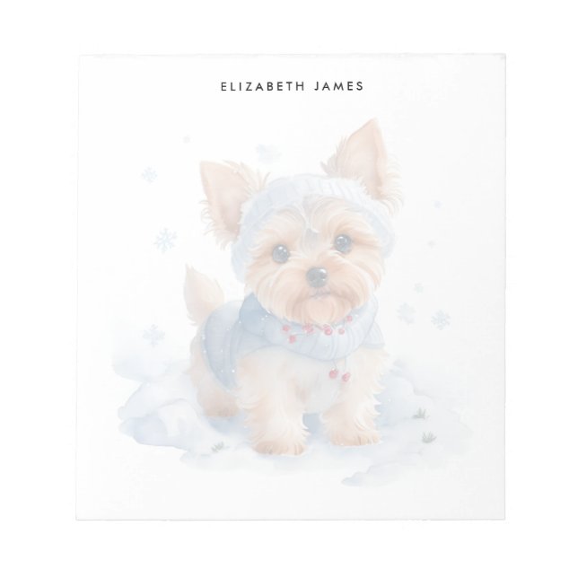 Cute winter Yorkshire Terrier Dog personalised Notepad (Front)