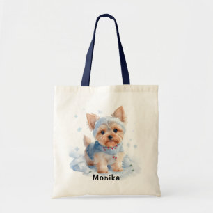 Cute winter Yorkshire Terrier Dog personalised Tote Bag