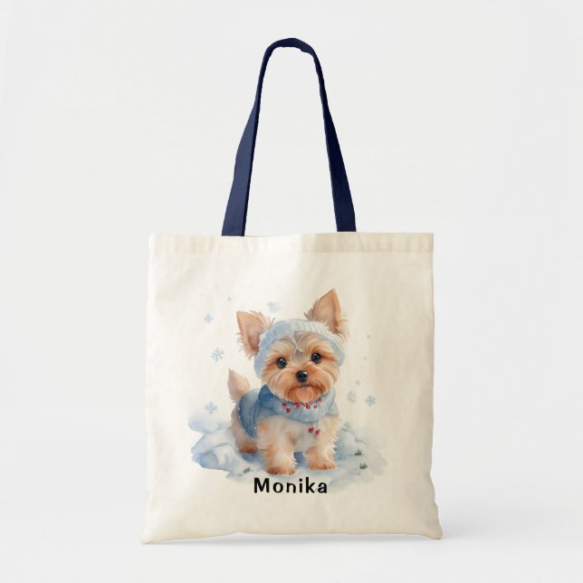 Cute winter Yorkshire Terrier Dog personalised Tote Bag (Front)