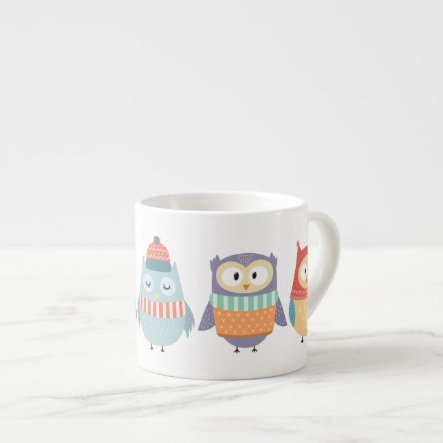 Cute Wintry Pastel Owls Espresso Cup (Front Right)