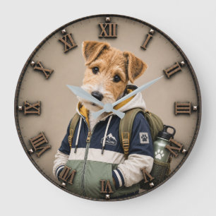 Cute Wire Fox Terrier Puppy Large Clock